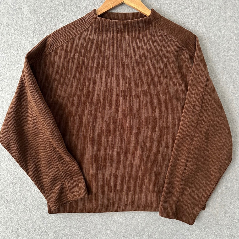 Madewell Mock Neck Top Women M Brown Corduroy Ribbed Knit Sweater N0517 NWT